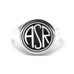 AS Roma Gioielli<Anello Chevalier Sigillo ASR tondo X Nove25, Unisex, Argento Brunito
