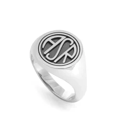 AS Roma Gioielli<Anello Chevalier Sigillo ASR tondo X Nove25, Unisex, Argento Brunito