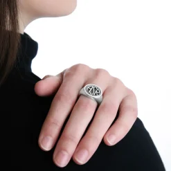 AS Roma Gioielli<Anello Chevalier Sigillo ASR tondo X Nove25, Unisex, Argento Brunito