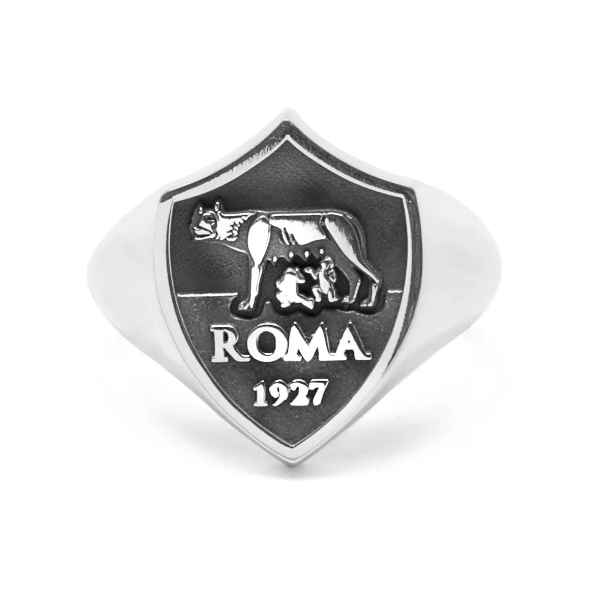 AS Roma Gioielli<Anello Chevalier Sigillo Scudo X Nove25, Unisex, Argento Brunito