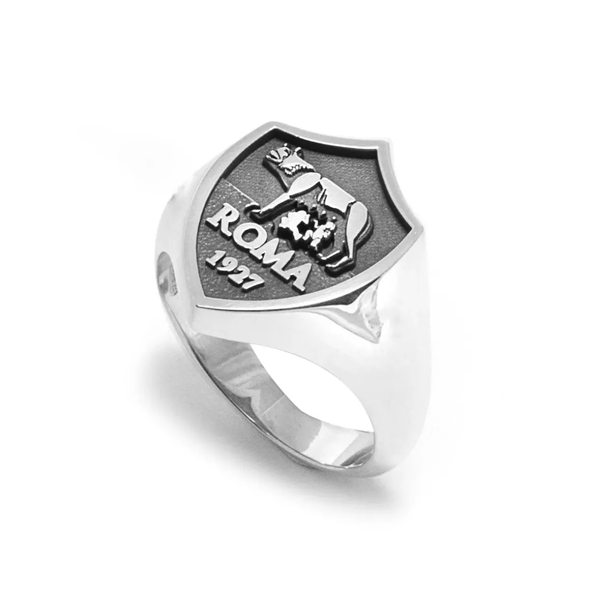 AS Roma Gioielli<Anello Chevalier Sigillo Scudo X Nove25, Unisex, Argento Brunito