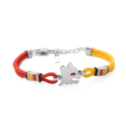 AS Roma Gioielli<Bracciale con placca centrale Lupetto in acciaio anallergico e cordino in tessuto regolabile rosso e giallo