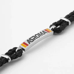 AS Roma Gioielli<Bracciale con placca centrale in acciaio anallergico e cordino in tessuto regolabile nero
