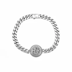 AS Roma Gioielli<Bracciale Grumetta Sigillo ASR tondo X Nove25, Unisex, Argento Brunito