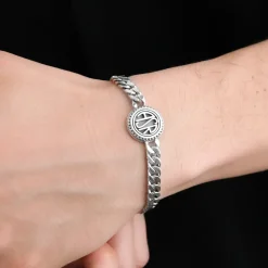 AS Roma Gioielli<Bracciale Grumetta Sigillo ASR tondo X Nove25, Unisex, Argento Brunito