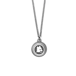 AS Roma Gioielli<Collana Grumetta Pendente Lupa X Nove25, Unisex, Argento Brunito