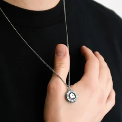 AS Roma Gioielli<Collana Grumetta Pendente Lupa X Nove25, Unisex, Argento Brunito