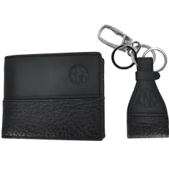 AS Roma Portafogli|Portachiavi<Set Regalo Portafoglio e Portachiavi in Pelle ASR, Nero